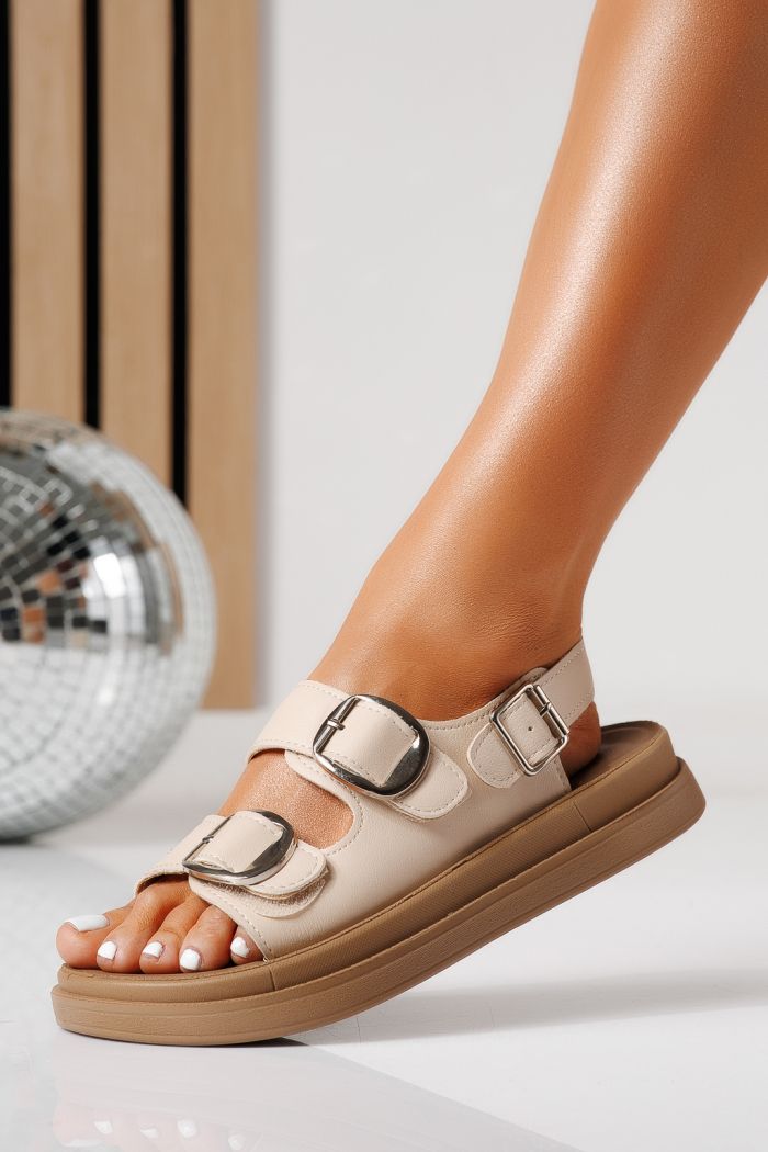 Sandale cu talpa joasa dama bej din piele ecologica Mireya #24931