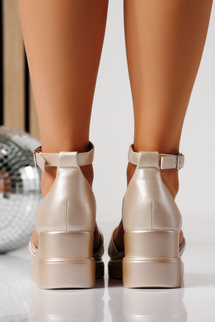 Sandale cu platforma dama aurii din piele ecologica Althea #24851