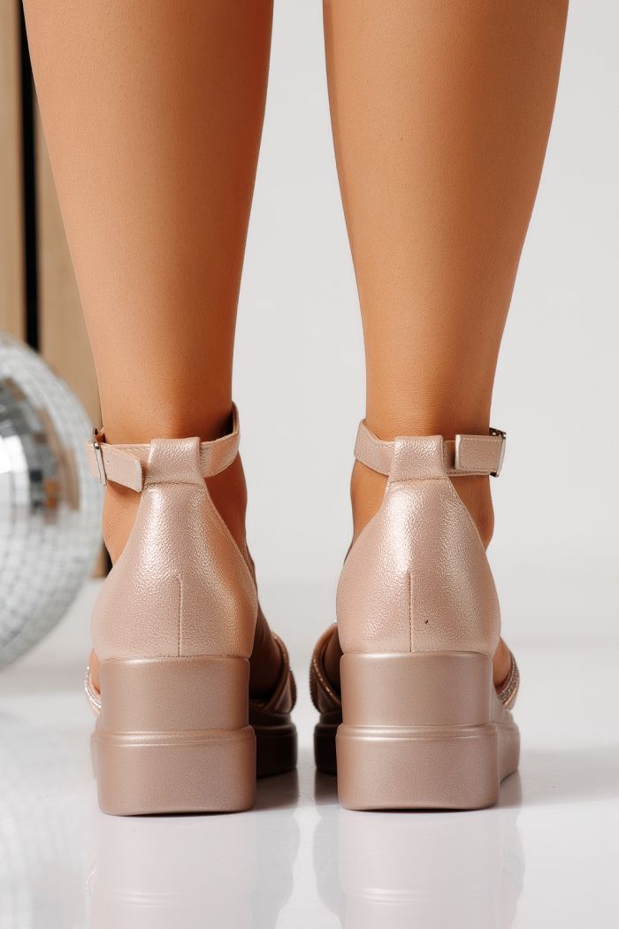 Sandale cu platforma dama roz-aurii  din piele ecologica Althea #24849
