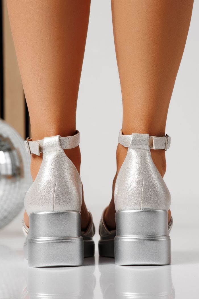 Sandale cu platforma dama argintii din piele ecologica Althea #24850