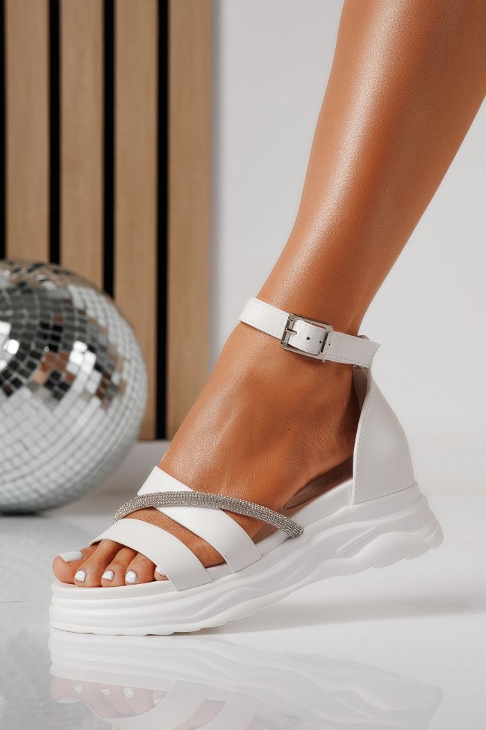 Sandale cu platforma dama albe din piele ecologica Xandria #24716