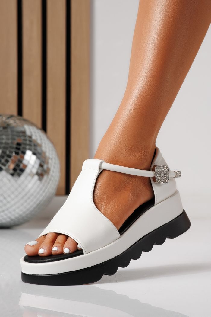 Sandale cu platforma dama albe din piele ecologica Elira #24758