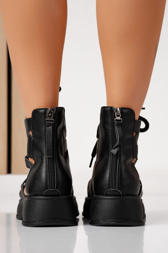 Sandale cu platforma dama negre din piele ecologica Elina #24831