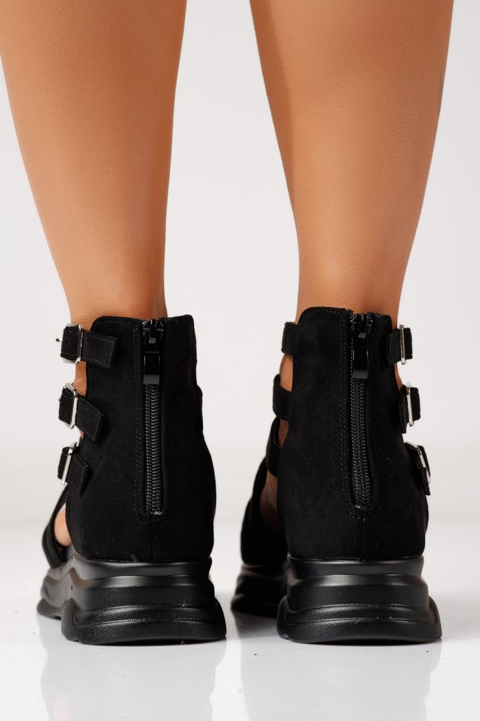 Sandale cu platforma dama negre din piele ecologica intoarsa Almina #24742