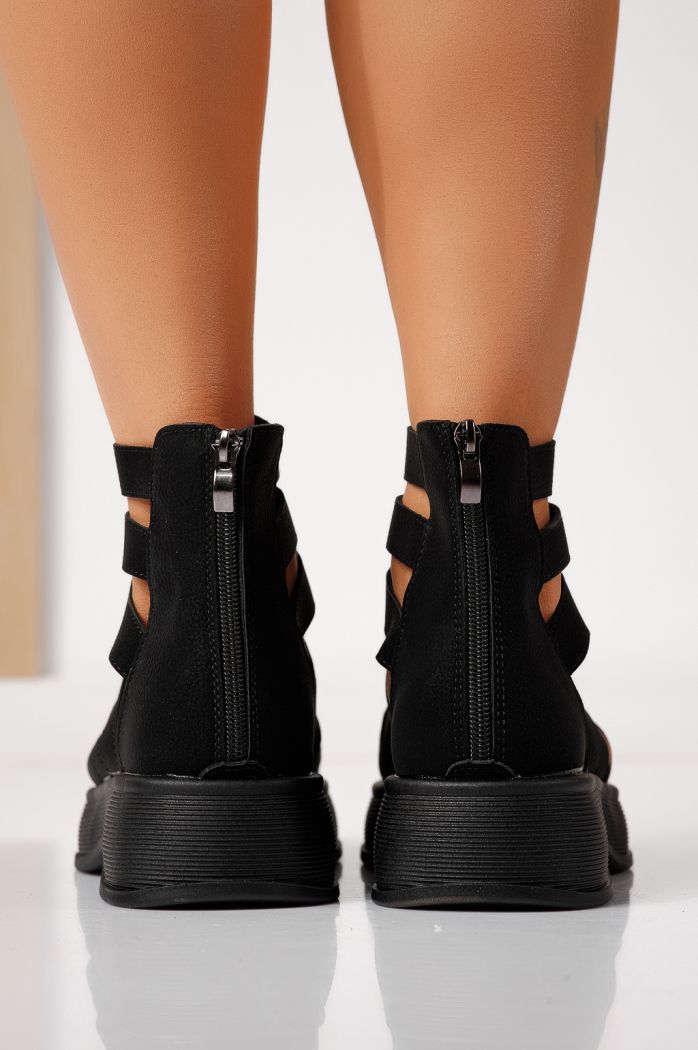 Sandale cu platforma dama negre din piele ecologica Irina #24829