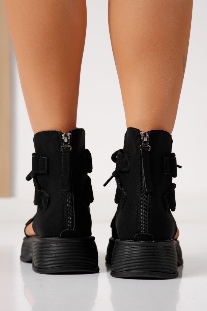 Sandale cu platforma dama negre din piele ecologica Calista #24838