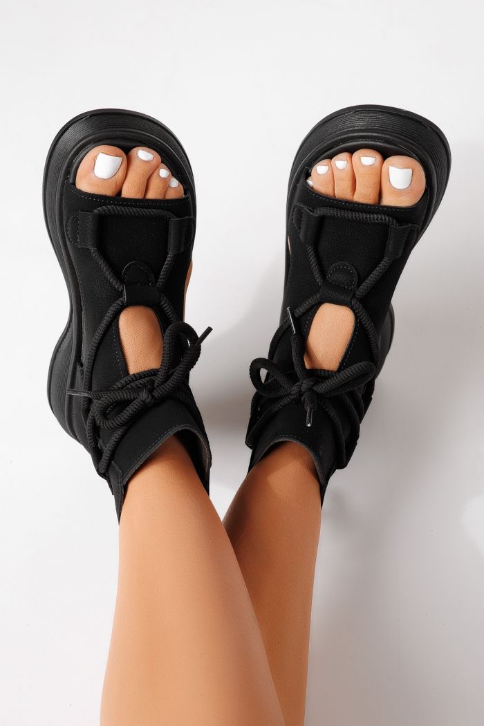 Sandale cu platforma dama negre din piele ecologica Calista #24838