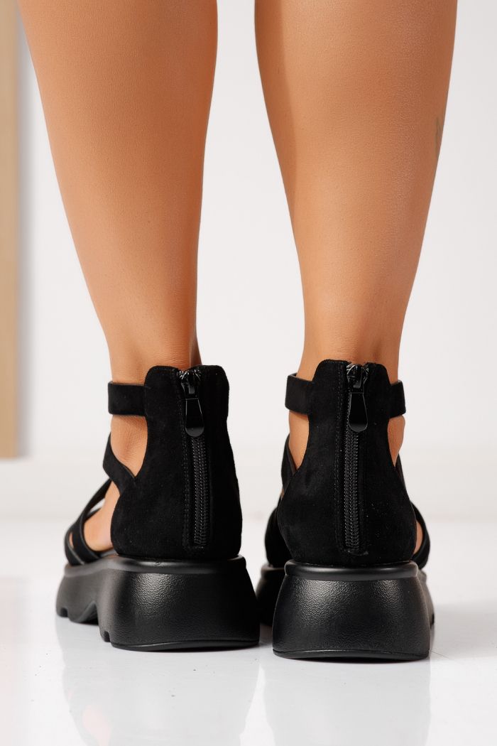 Sandale cu platforma dama negre din piele ecologica intoarsa Aida #24734
