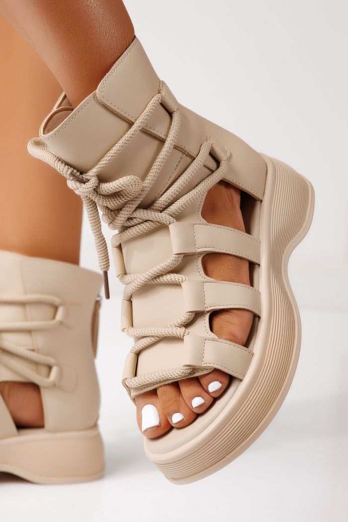 Sandale cu platforma dama bej din piele ecologica Melina #24834
