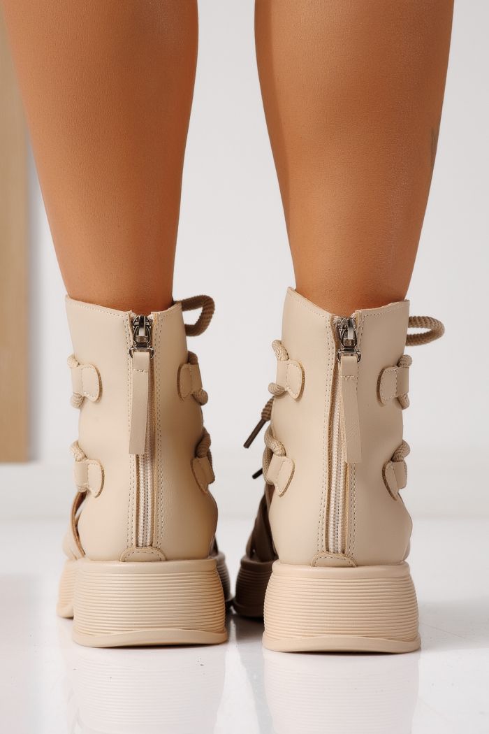 Sandale cu platforma dama bej din piele ecologica Melina #24834