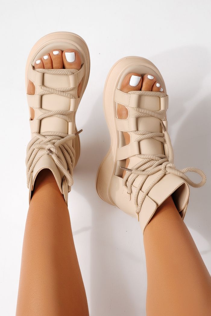 Sandale cu platforma dama bej din piele ecologica Melina #24834