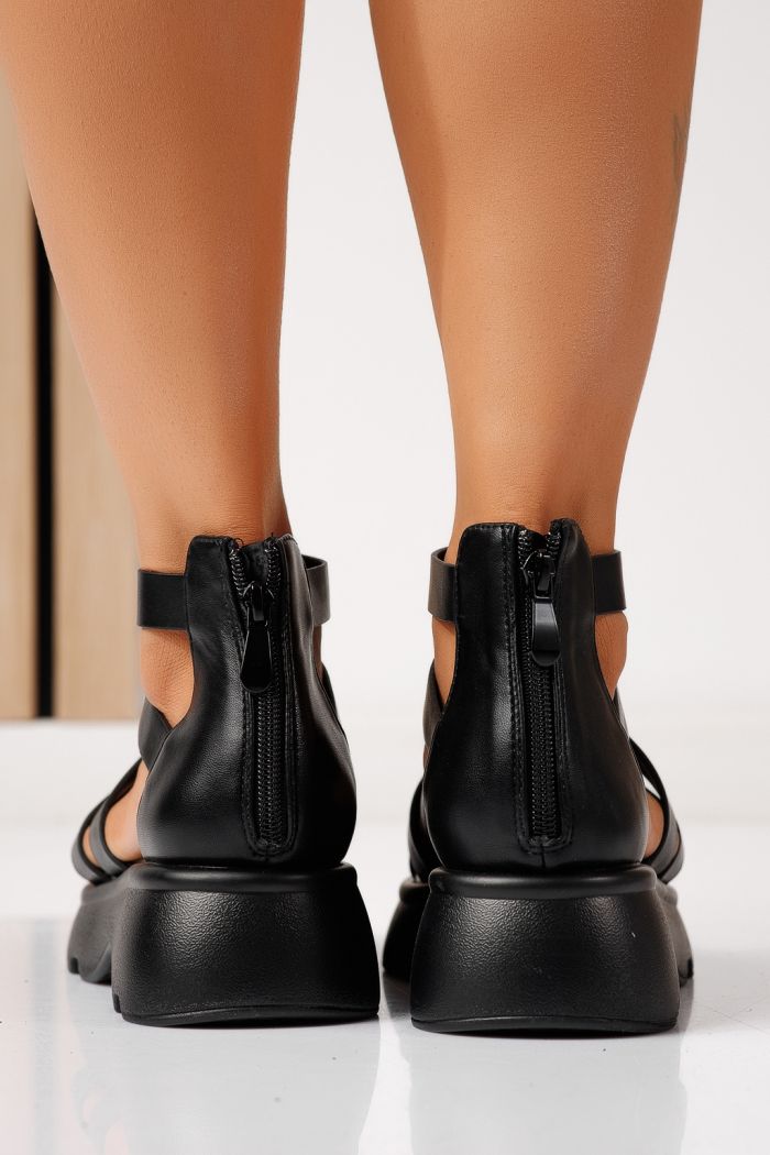 Sandale cu platforma dama negre din piele ecologica Alisa #24738