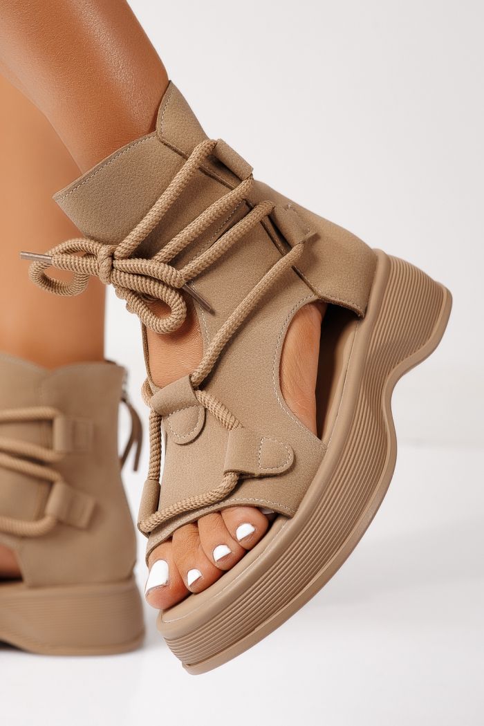 Sandale cu platforma dama khaki din piele ecologica Calista #24837