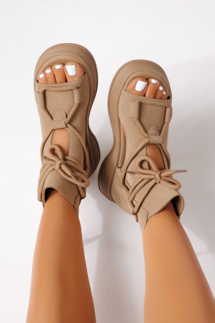 Sandale cu platforma dama khaki din piele ecologica Calista #24837