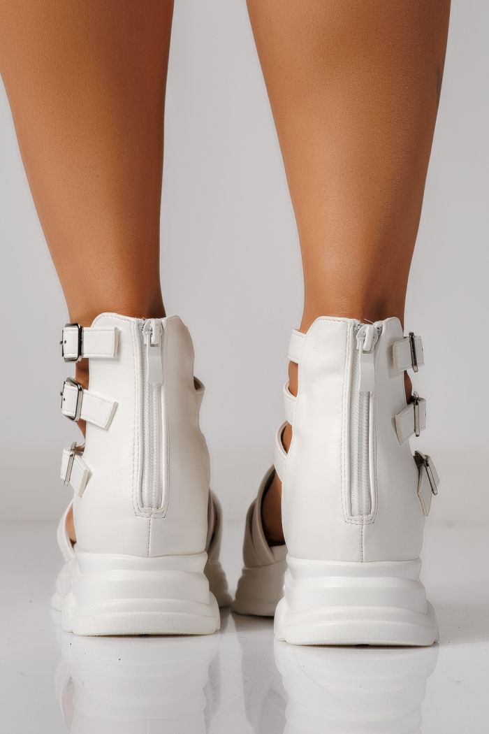 Sandale cu platforma dama albe din piele ecologica Almina #24740