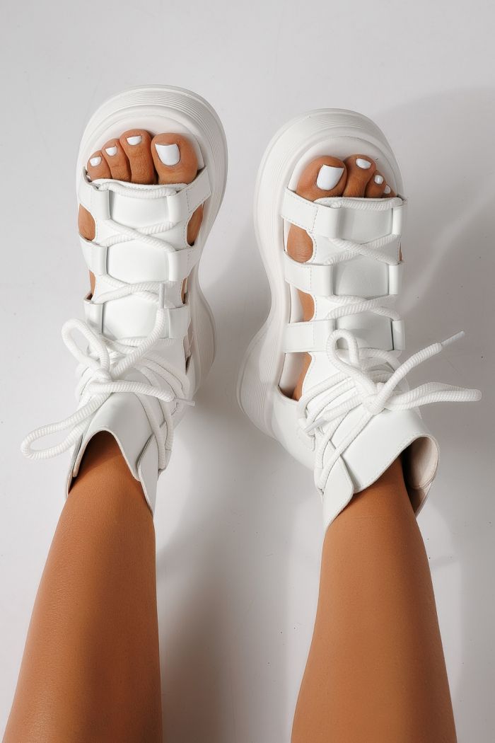 Sandale cu platforma dama albe din piele ecologica Melina #24832