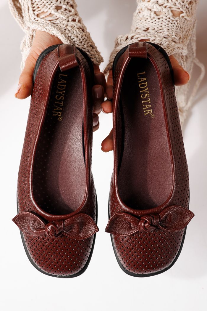 Női balettcipők bordo öko bőrből készült Amaris #24877
