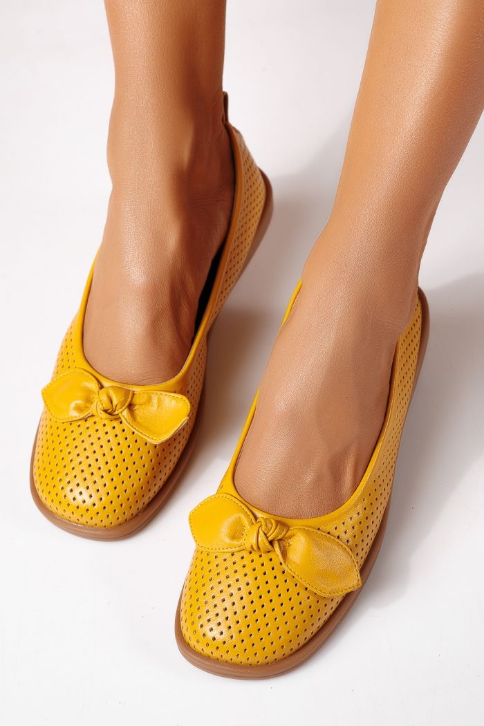 Női balettcipők sárga öko bőrből készült Amaris #24878
