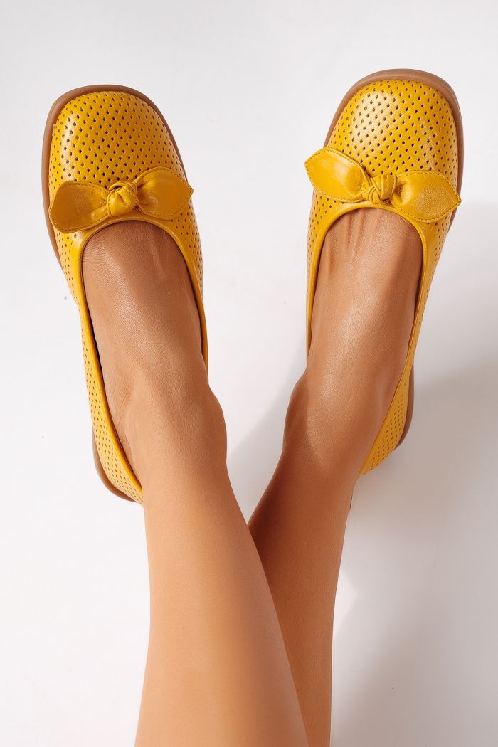 Női balettcipők sárga öko bőrből készült Amaris #24878