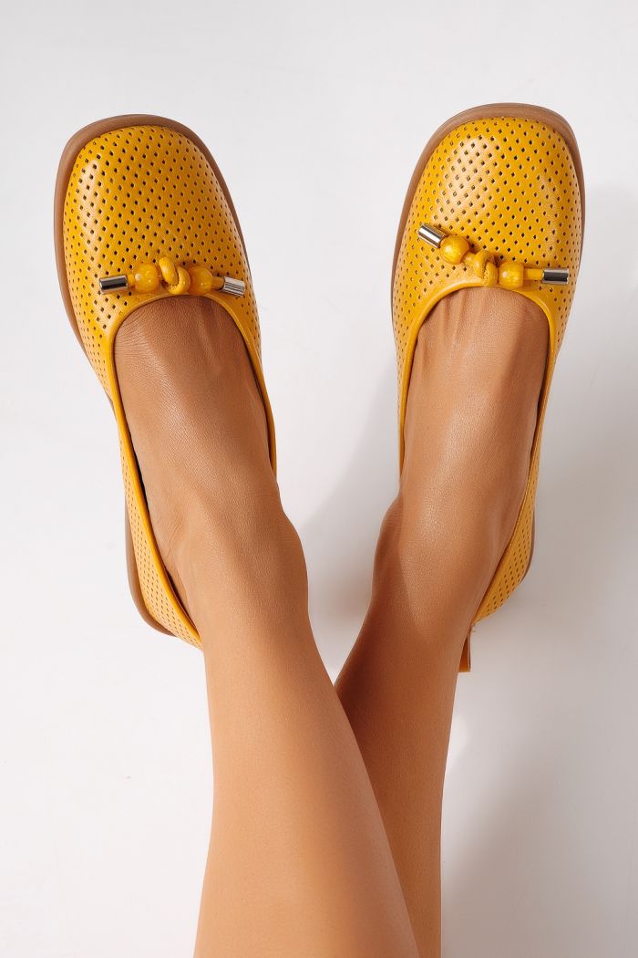 Balerini dama galbeni din piele ecologica Aeliana #24870