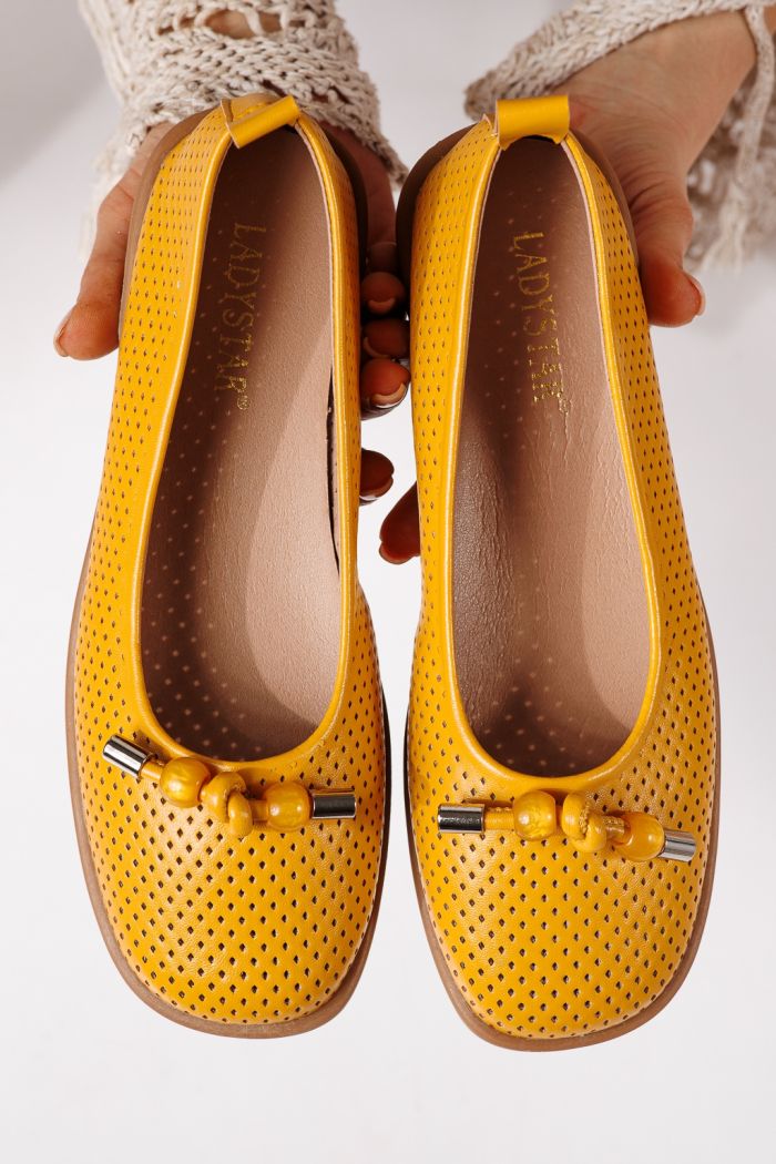 Női balettcipők sárga öko bőrből készült Aeliana #24870