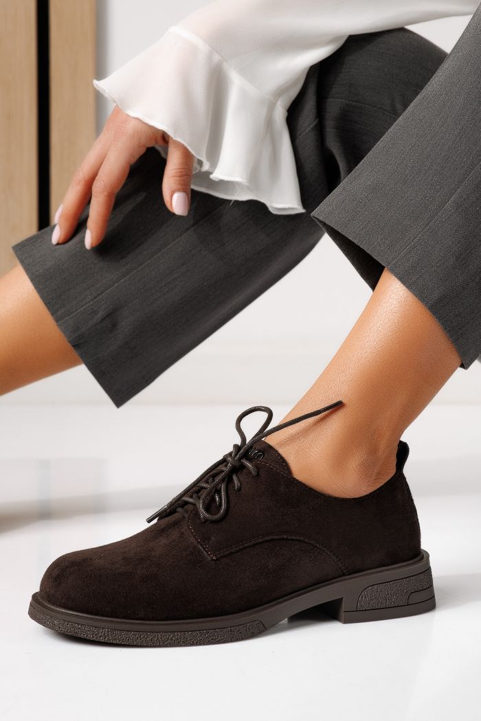 Pantofi casual dama maro din piele ecologica intoarsa Bellamy #24893