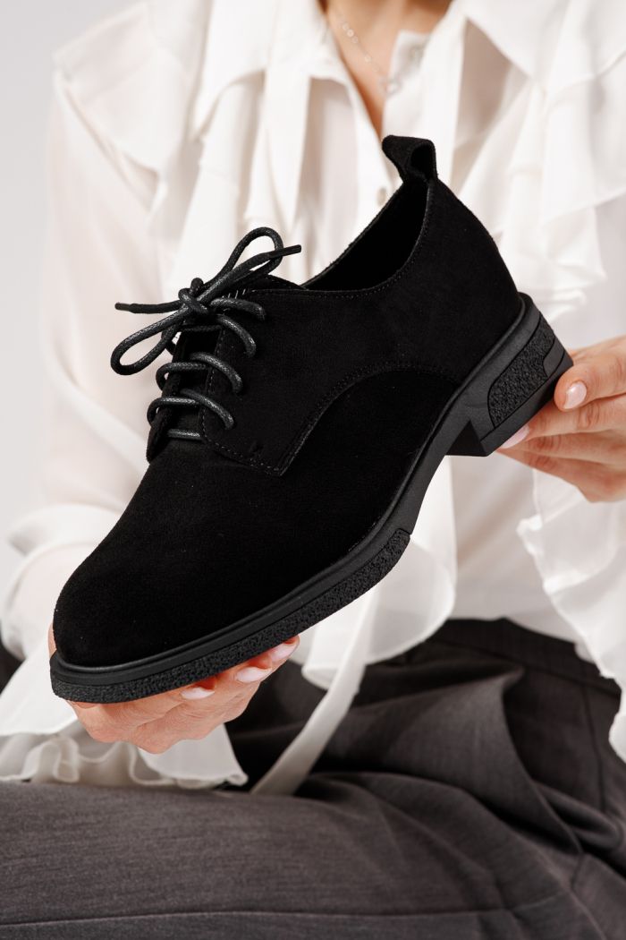 Pantofi casual dama negri din piele ecologica intoarsa Bellamy #24894