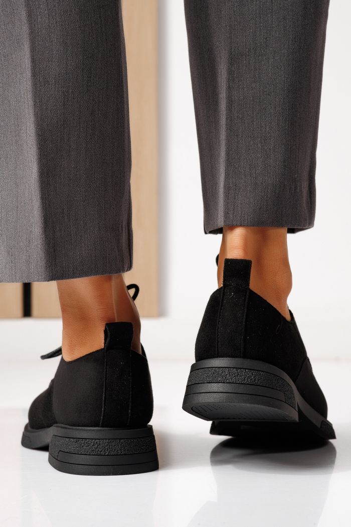 Pantofi casual dama negri din piele ecologica intoarsa Bellamy #24894