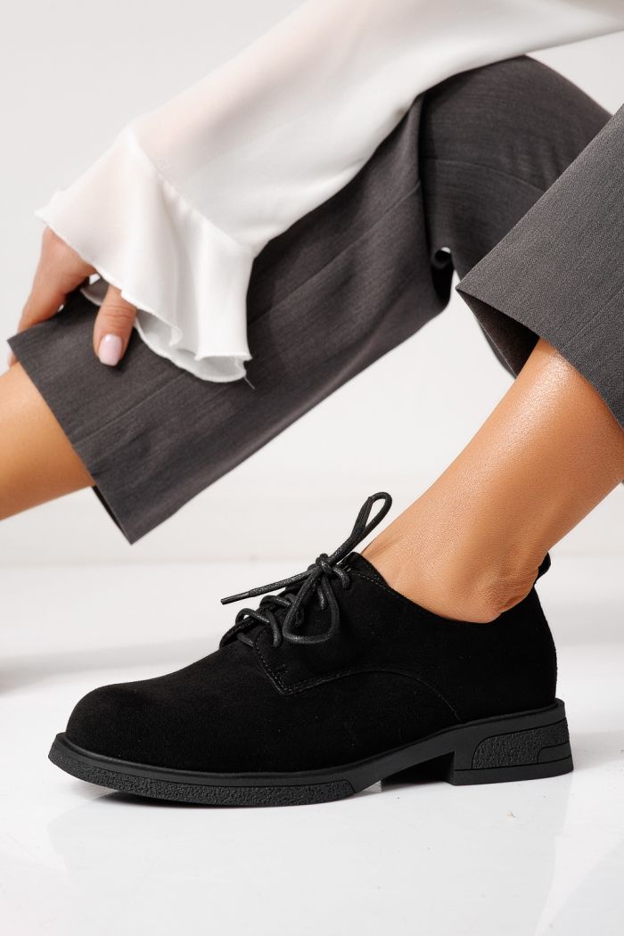 Pantofi casual dama negri din piele ecologica intoarsa Bellamy #24894