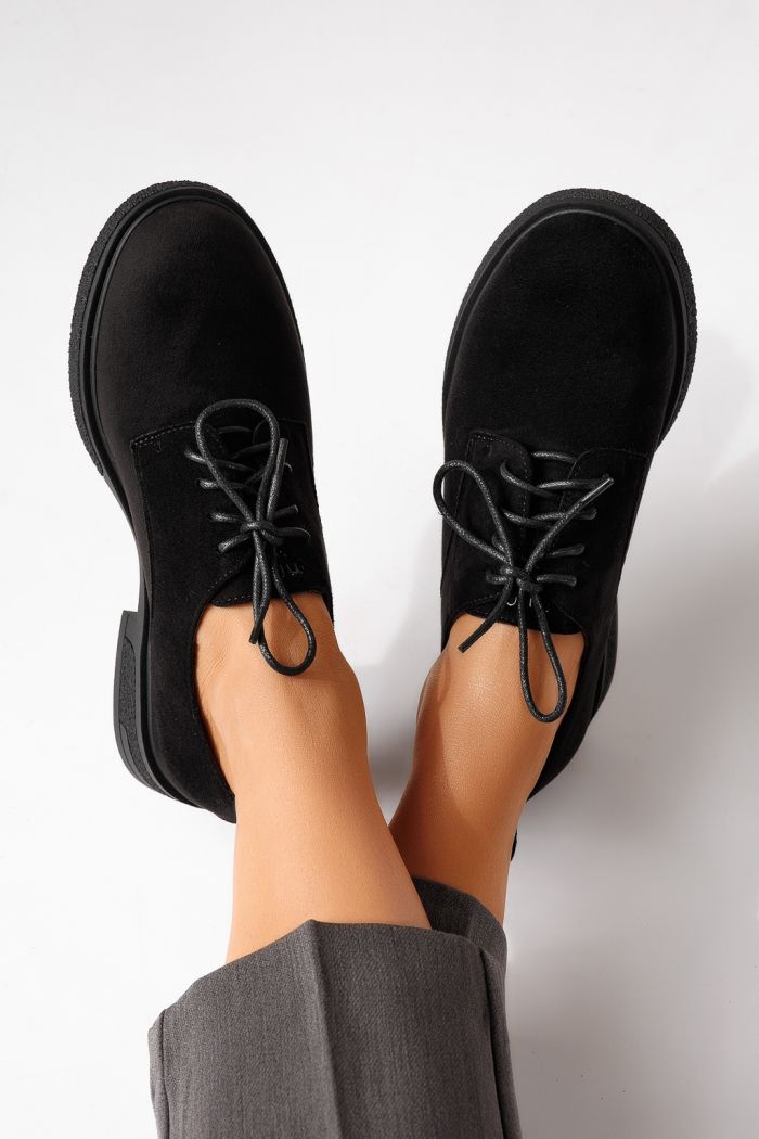 Pantofi casual dama negri din piele ecologica intoarsa Bellamy #24894