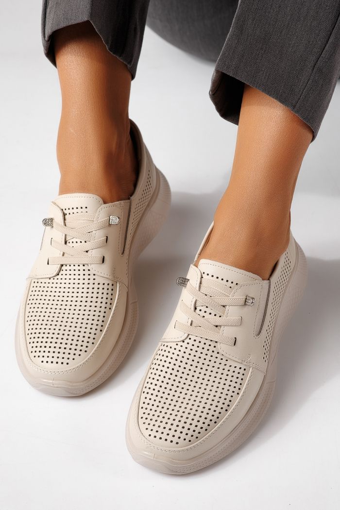 Pantofi casual dama bej  din piele ecologica Gilda #24941