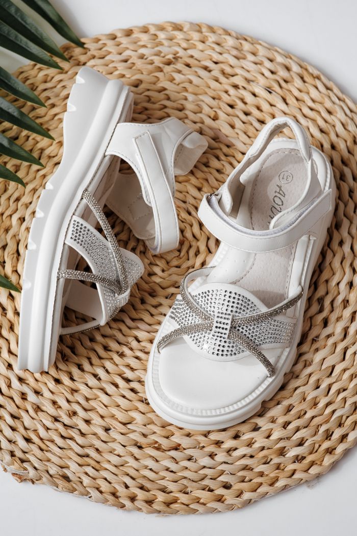 Sandale copii albe din piele ecologica Althea  #24952