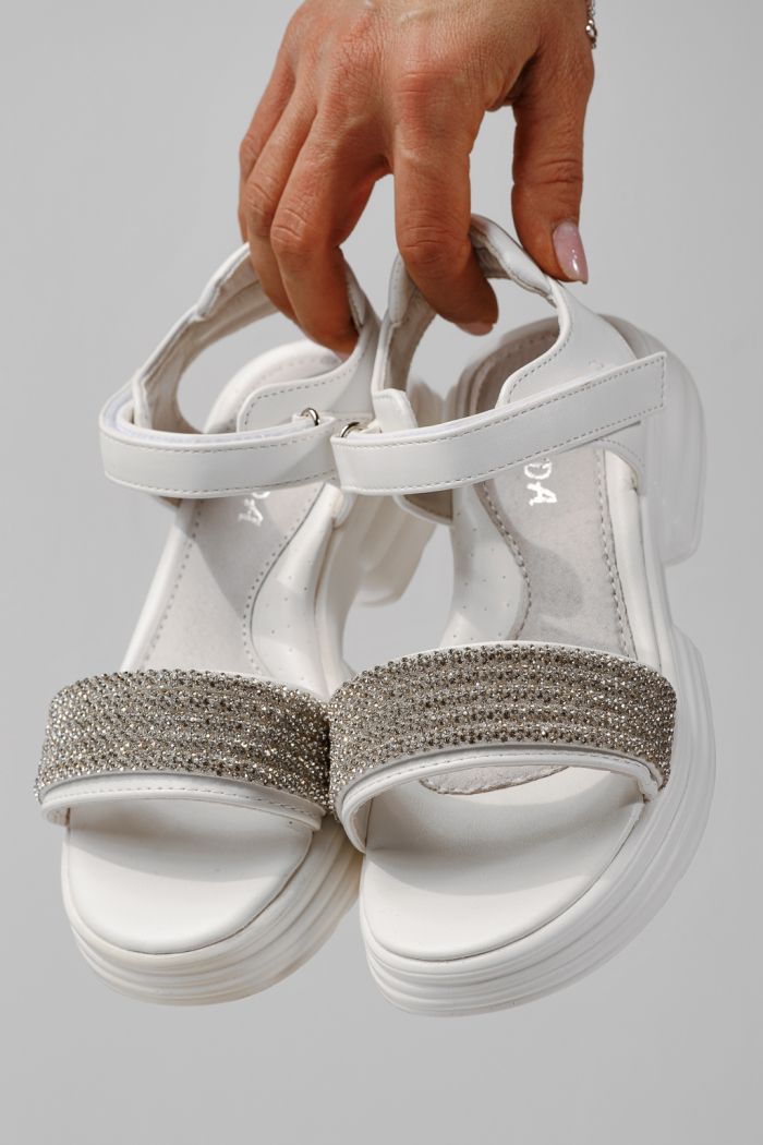 Sandale copii albi din piele ecologica Enara #24919