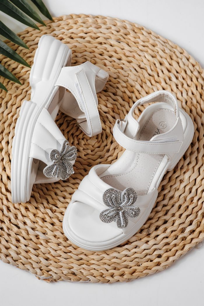 Sandale copii albi din piele ecologica Elara #24915