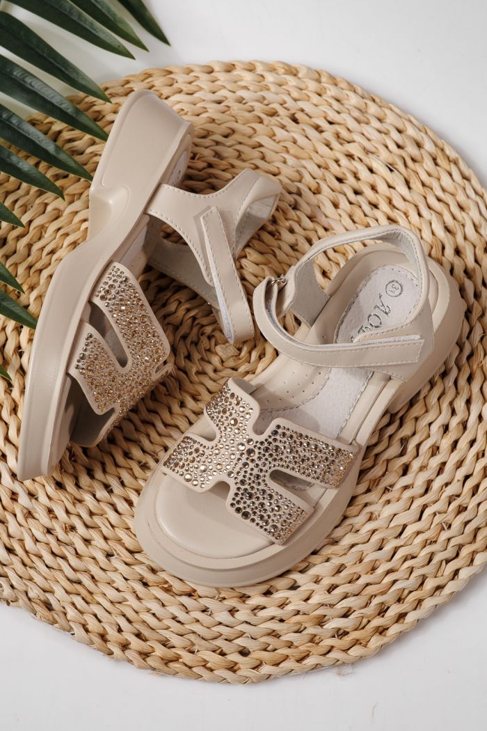 Sandale copii bej din piele ecologica Lovia #24958