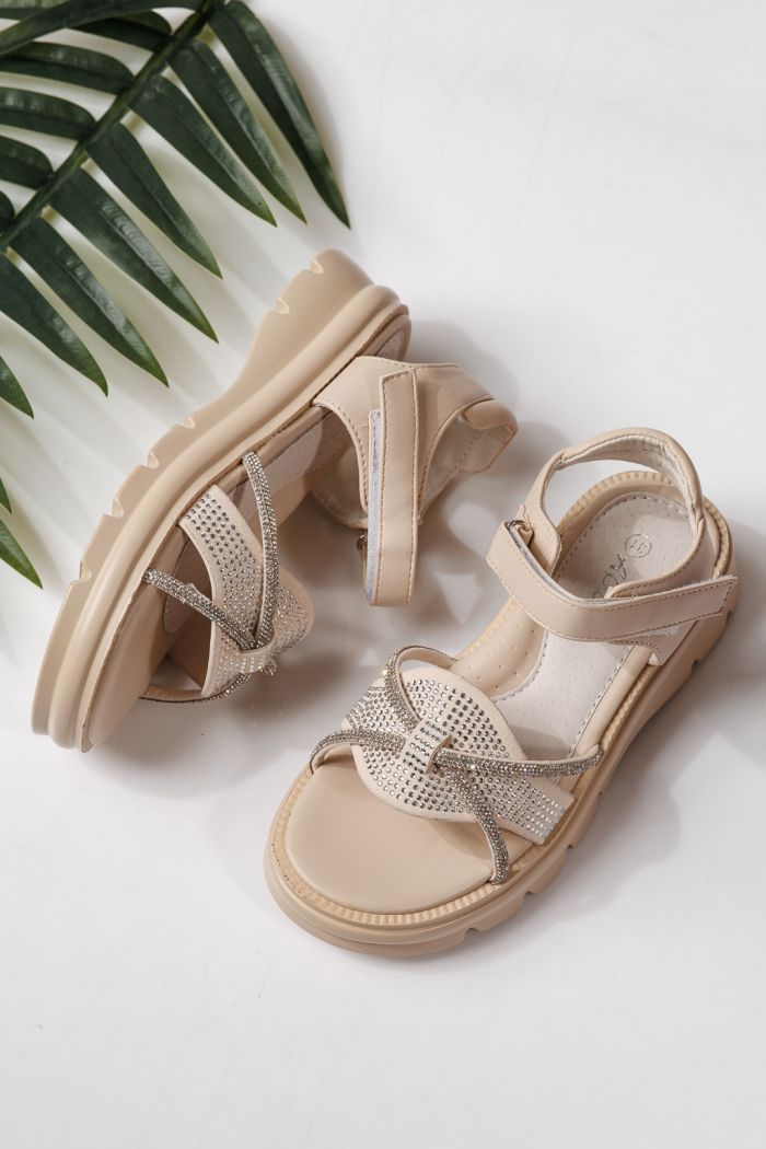 Sandale copii bej din piele ecologica Althea  #24953