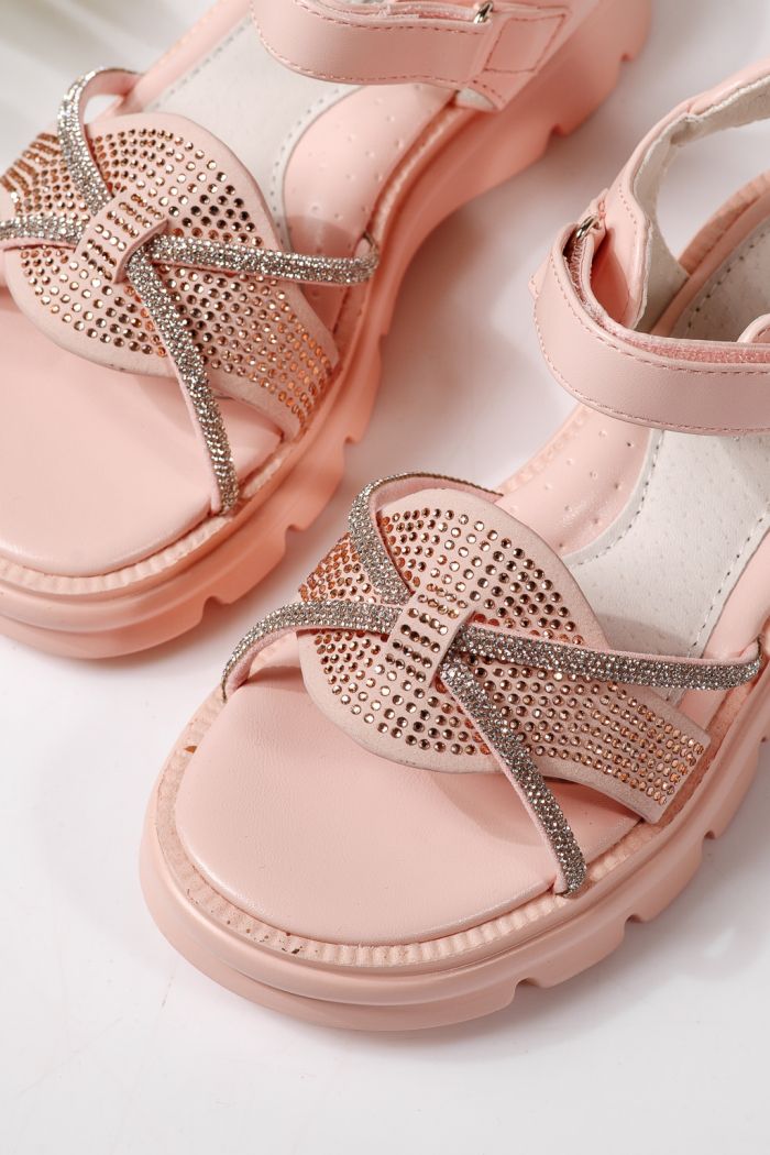 Sandale copii roz din piele ecologica Althea  #24954