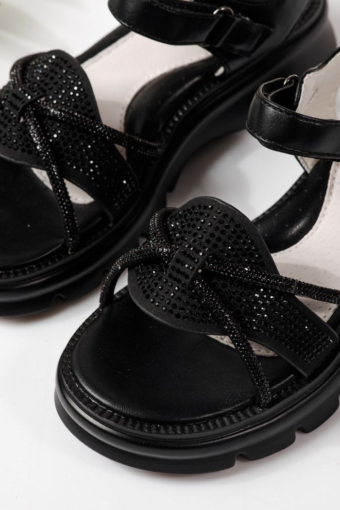 Sandale copii negre din piele ecologica Althea  #24951