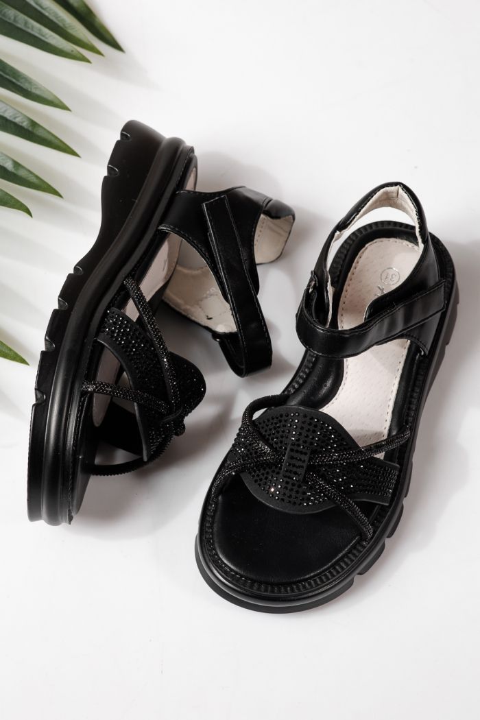 Sandale copii negre din piele ecologica Althea  #24951