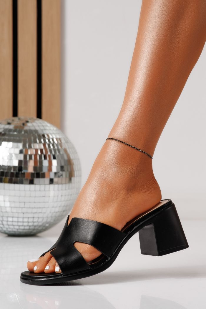 Papuci cu toc dama negri din piele ecologica Niki #24978