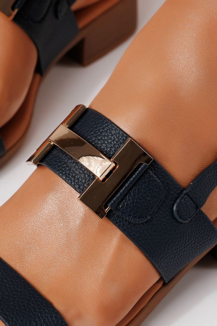 Sandale cu toc dama albastre din piele ecologica Harper #24967