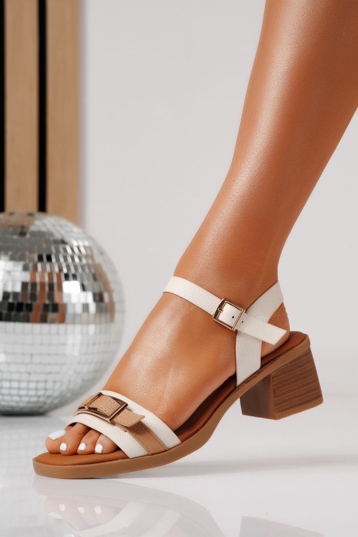 Sandale cu toc dama albe din piele ecologica Lena #24974