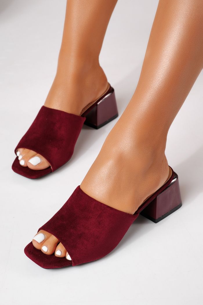 Papuci cu toc dama bordo din piele ecologica intoarsa Thalira #24705