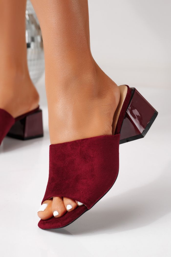 Papuci cu toc dama bordo din piele ecologica intoarsa Thalira #24705