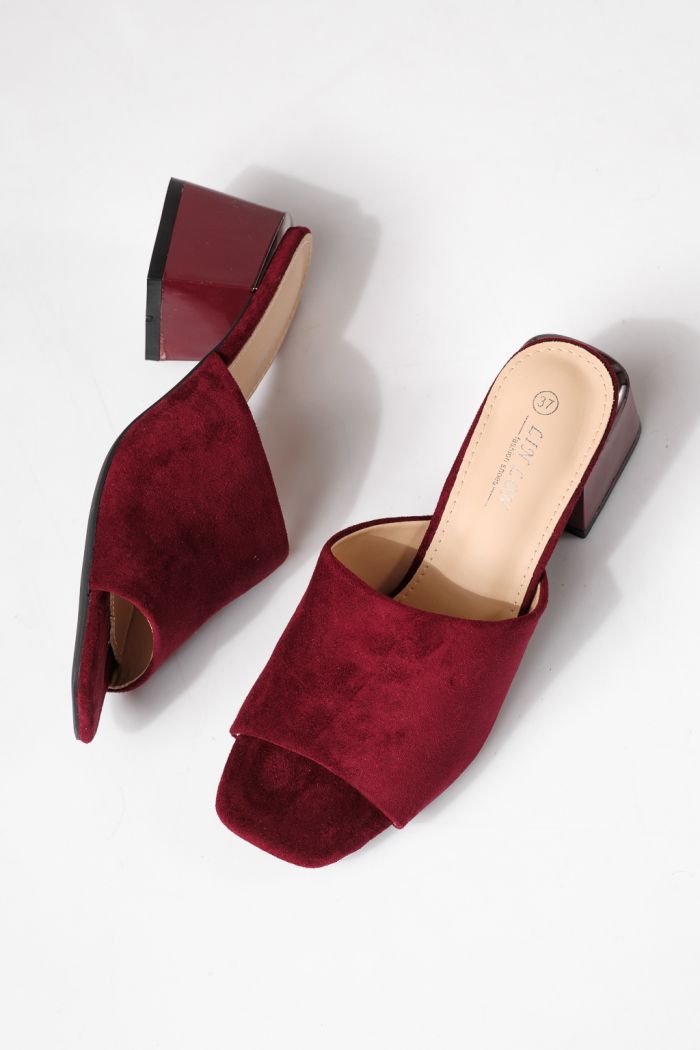 Papuci cu toc dama bordo din piele ecologica intoarsa Thalira #24705