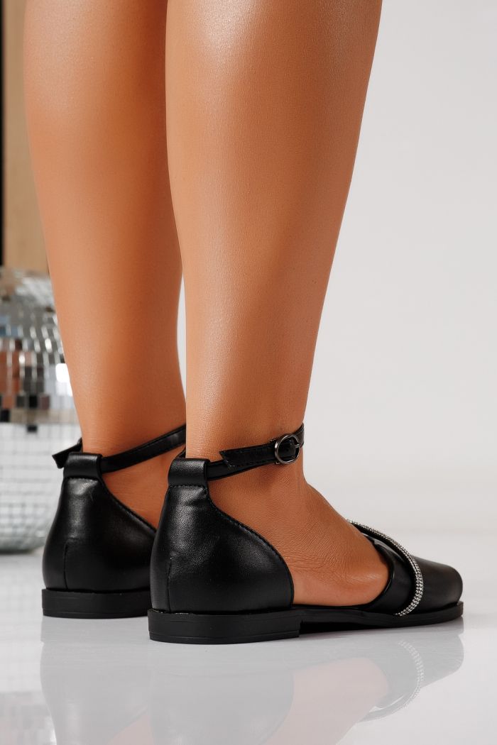 Sandale cu talpa joasa dama negre din piele ecologica Aveline  #24710
