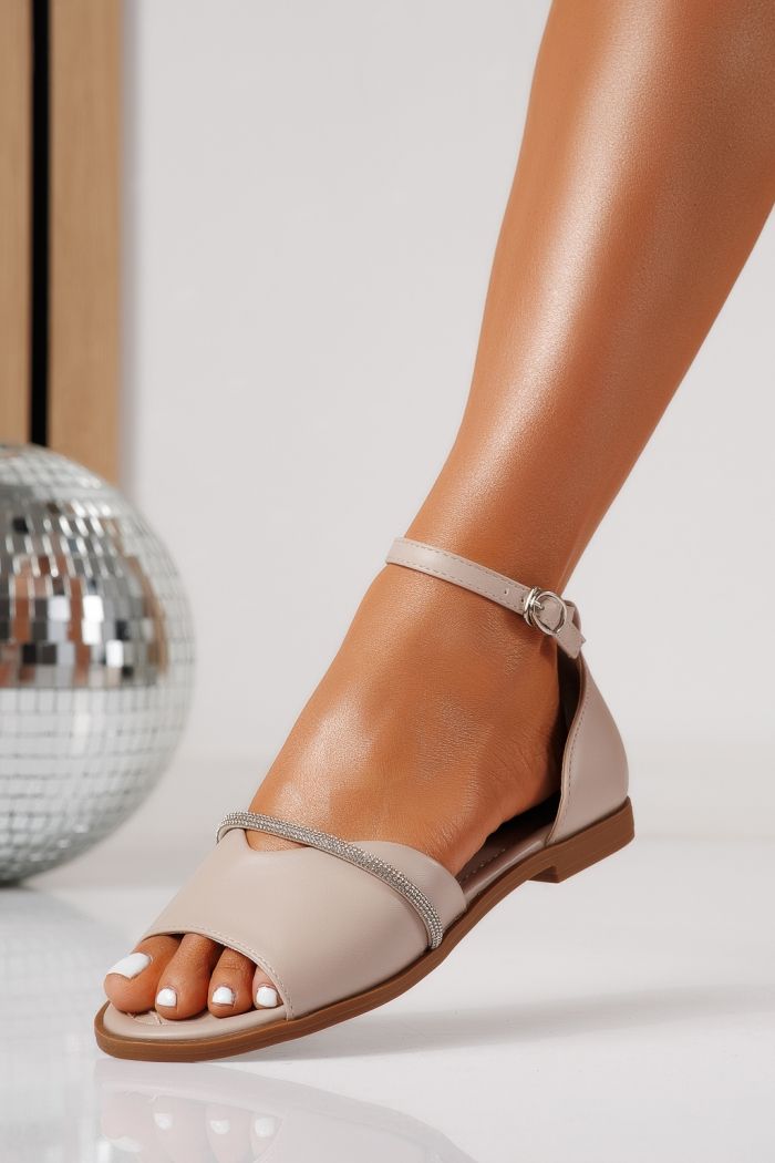 Sandale cu talpa joasa dama bej din piele ecologica Aveline #24712