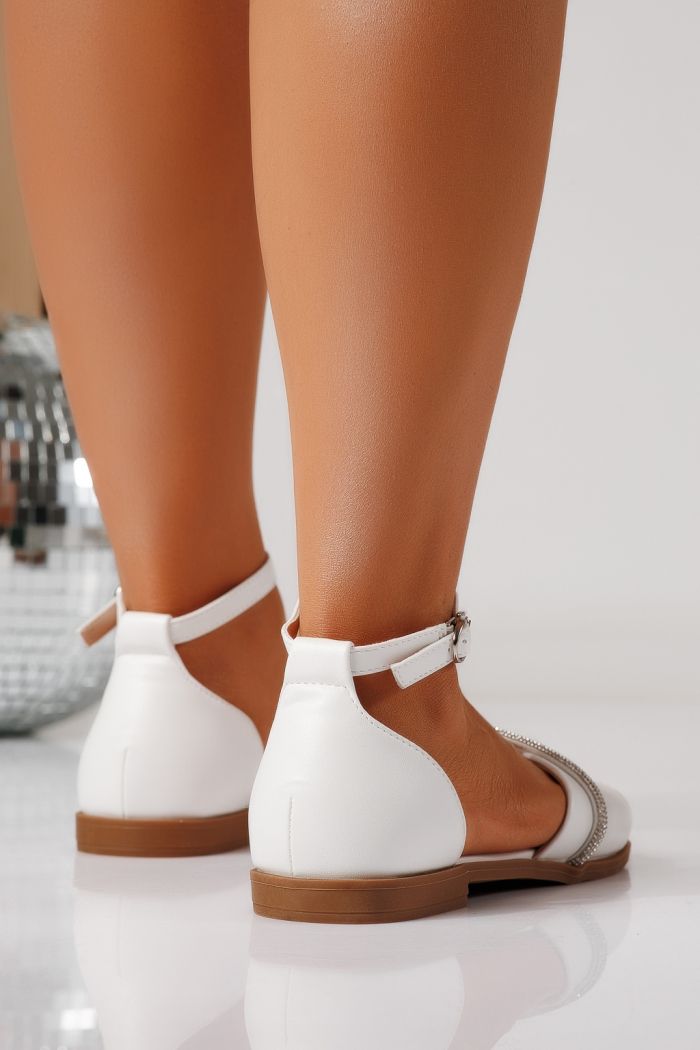 Sandale cu talpa joasa dama albe din piele ecologica Aveline  #24711