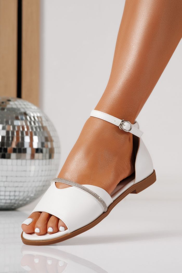 Sandale cu talpa joasa dama albe din piele ecologica Aveline  #24711