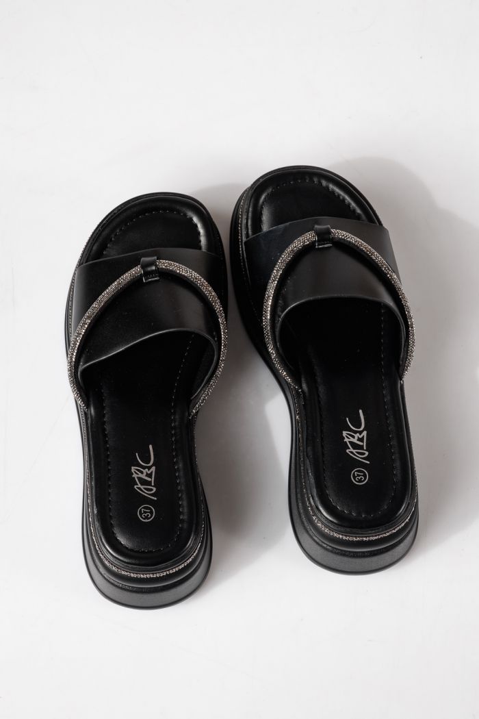 Papuci cu platforma dama negri din piele ecologica Belina #24748